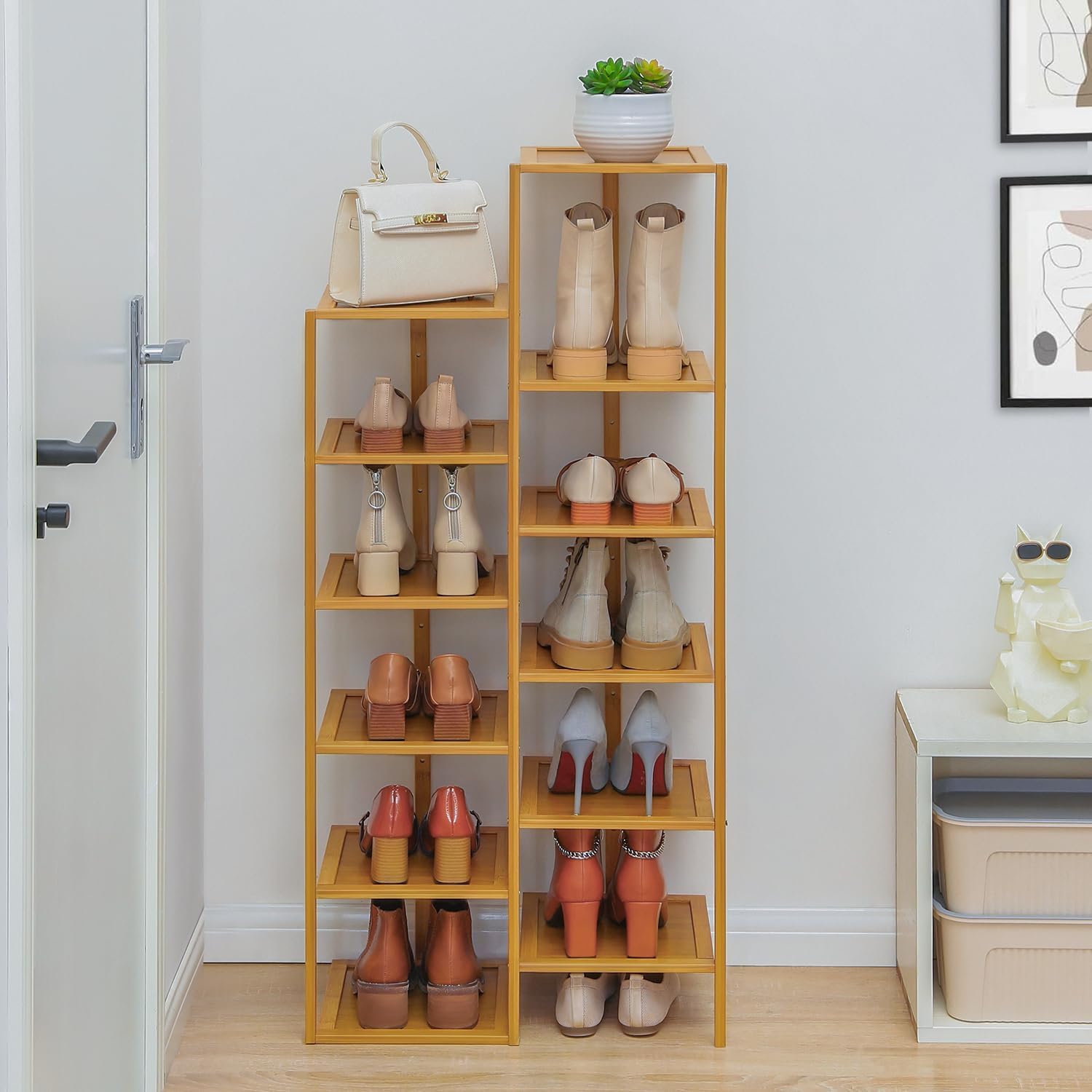 Bamboo 12-Tier Vertical Double Row Shoe Rack (Natural) M920760