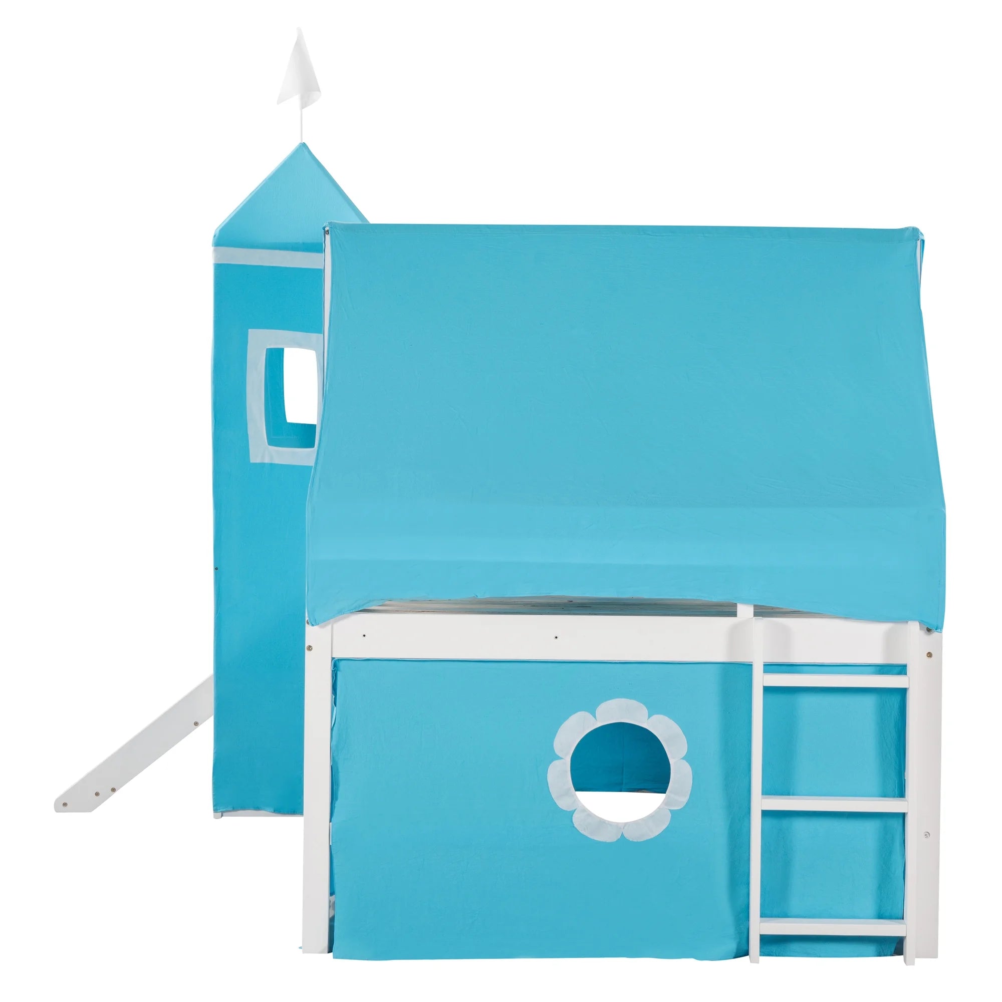Blue Full Solid Wood Bunk Bed with Ladder and Safety Guardrail R410047