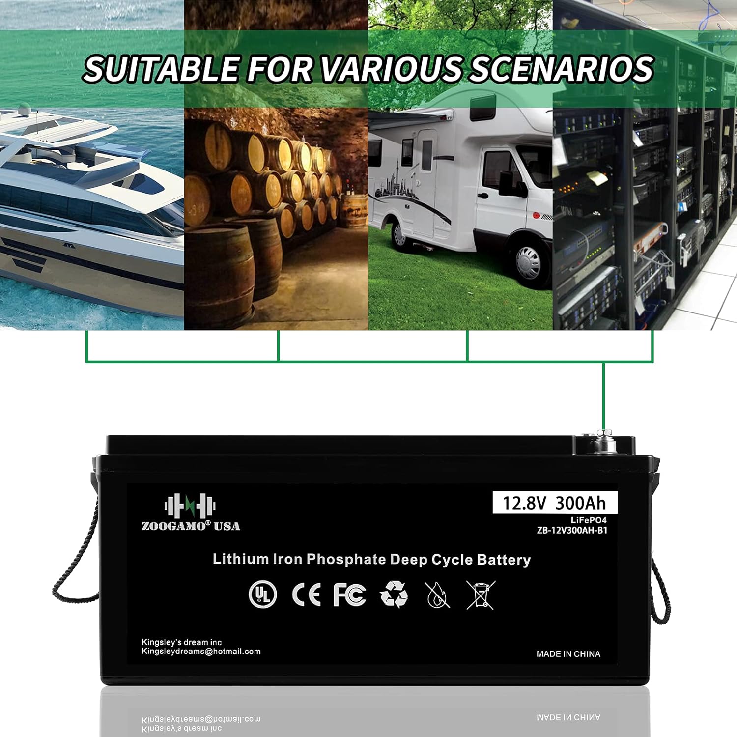 12V 300Ah Lithium LiFePO4 Deep Cycle Rechargeable Battery with Built-in BMS K456511