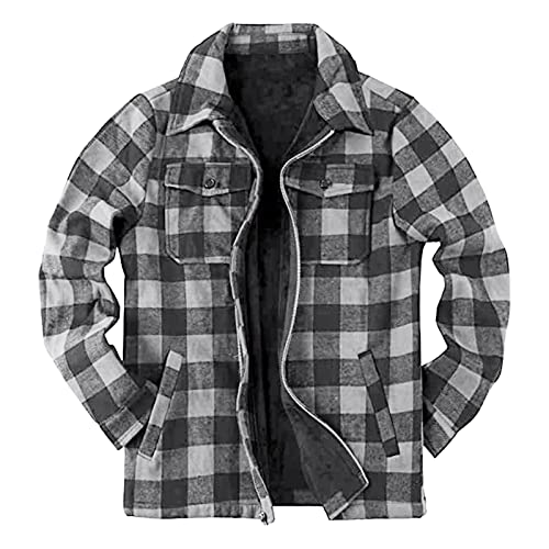 Mens Long Sleeve Sherpa Lined Flannel Shirt Jacket H253