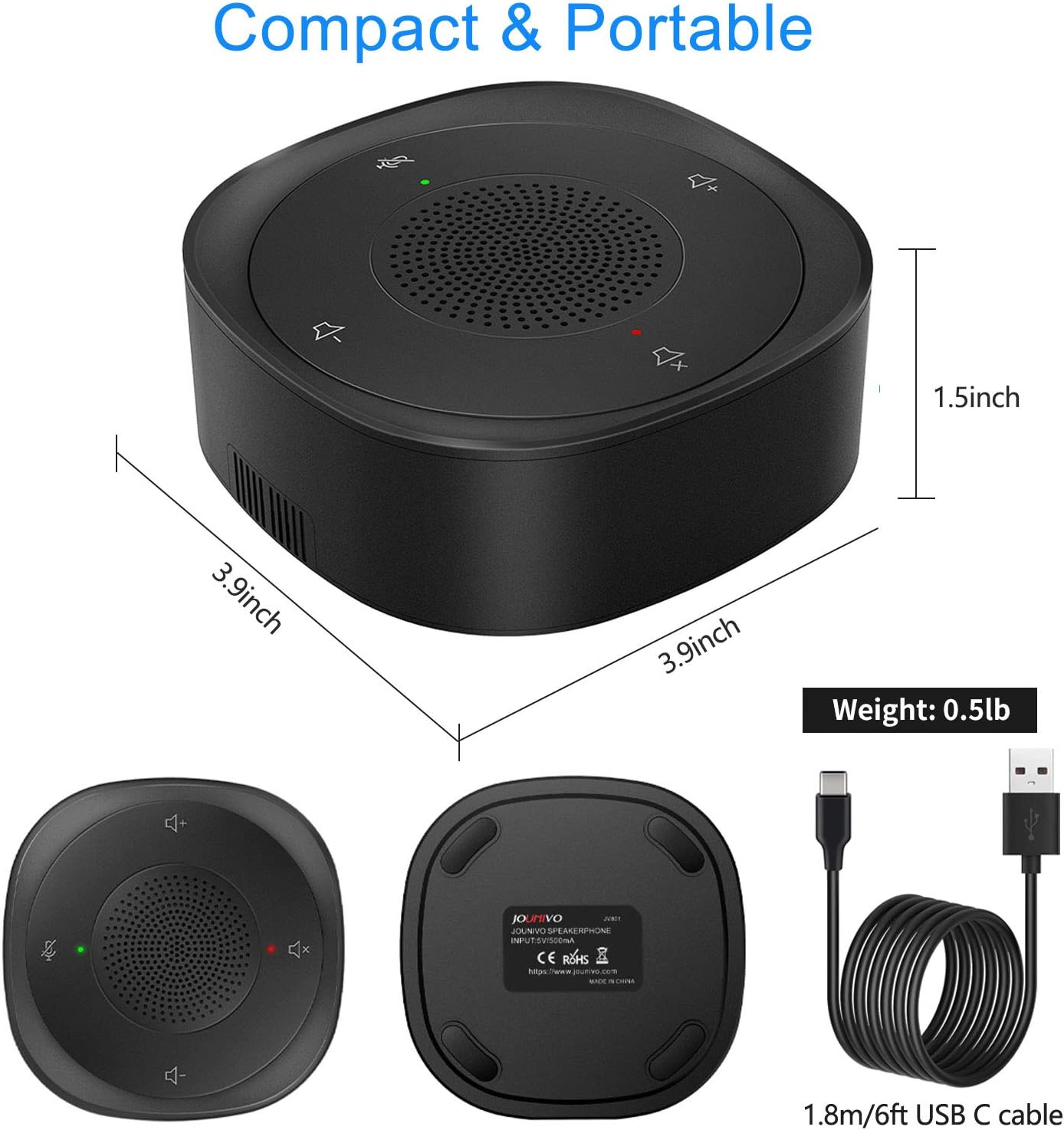 USB Speakerphone Microphone, Conference Speaker Omnidirectional Computer Mic with 360º Voice Pickup U910