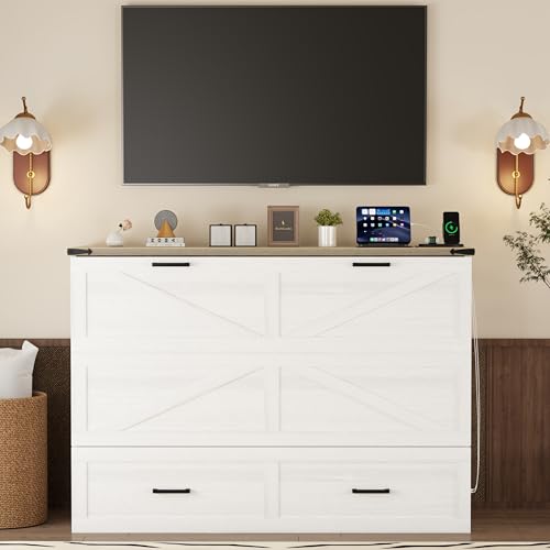 White Queen Size Murphy Bed with Storage Drawer T599603
