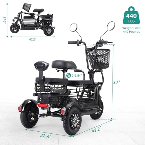 400W 48V Electric Tricycle with 3 Seats and Storage Baskets T288951