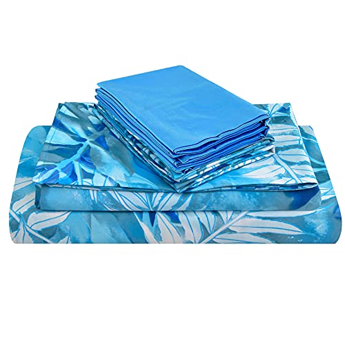 Mint Green Floral Printed Queen Size 6 Piece Microfiber Bed Sheet Set L194