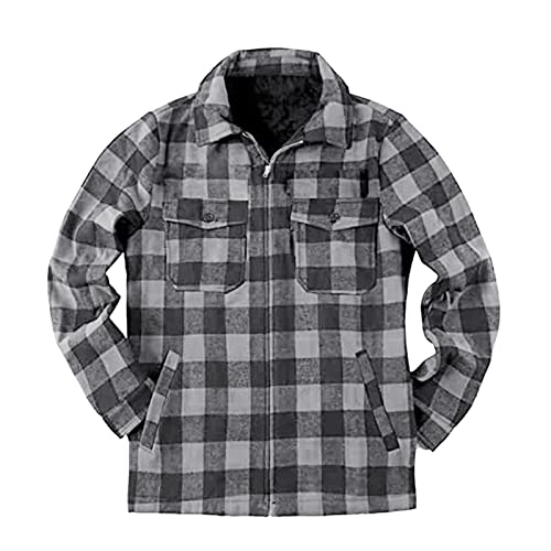 Mens Long Sleeve Sherpa Lined Flannel Shirt Jacket H253