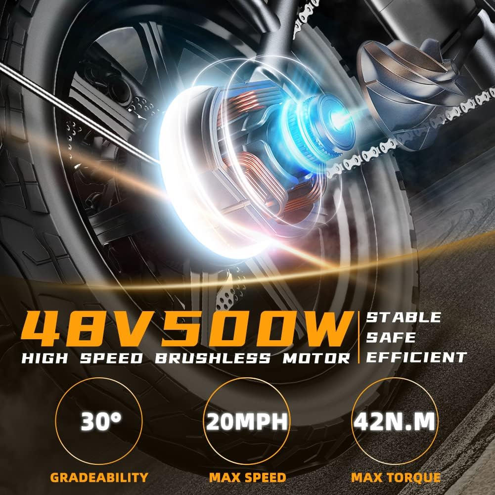 Folding Electric Bike, Magnesium Alloy 500W 48V 12.8Ah Removable Battery, 20'' Dual Suspension 7-Speed S358