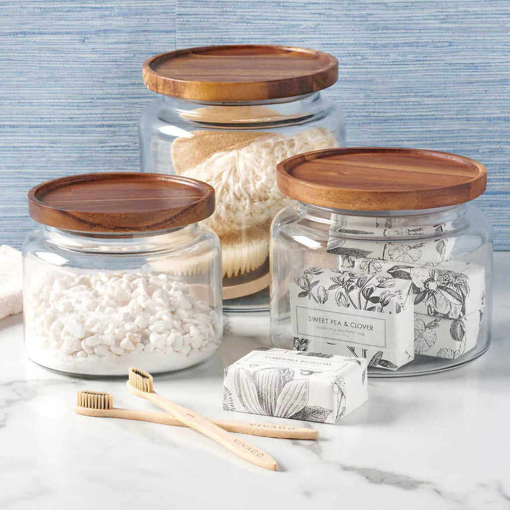 Set of 3 Glass Jars with Acacia Lids L700505