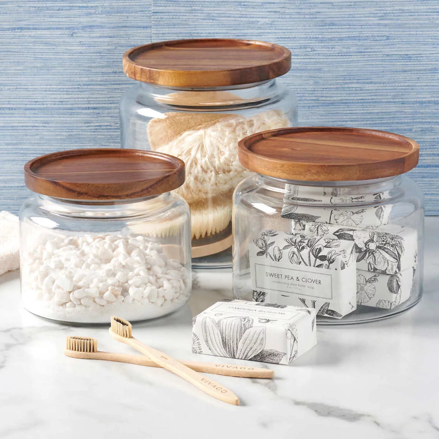 Set of 3 Glass Jars with Acacia Lids L700505