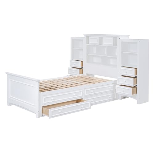 Gray Twin Wood Platform Bed with Bookcase Headboard and 10 Drawers G721527