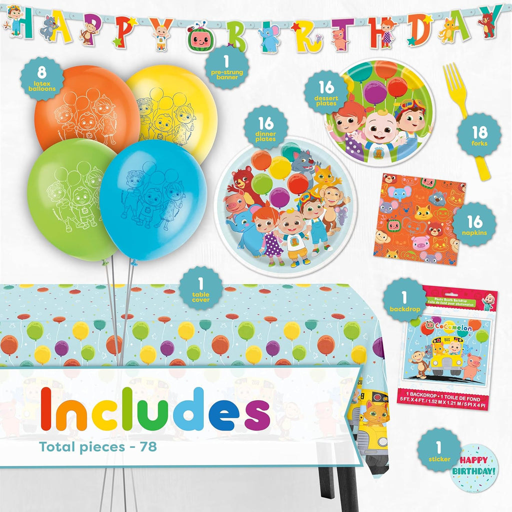 CoComelon Party Supplies Backdrop Balloons Tablecloth Plates Napkins Forks Sticker F5906
