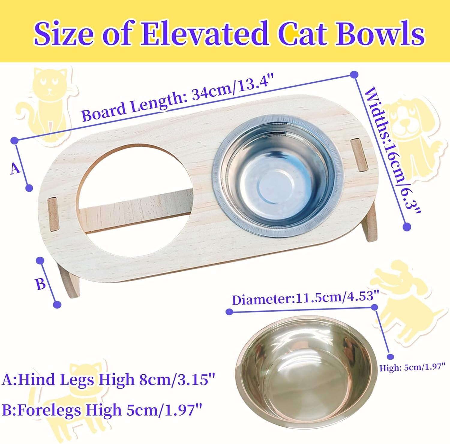 15° Tilted Raised Stainless Steel Cat Bowls with Wood Stand G593