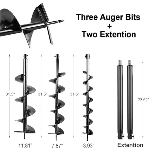 72cc Gas Powered Earth Auger with Three Drill Bit 4" 6" 8" and Three Extension Rods 8" 12" 20" E95142