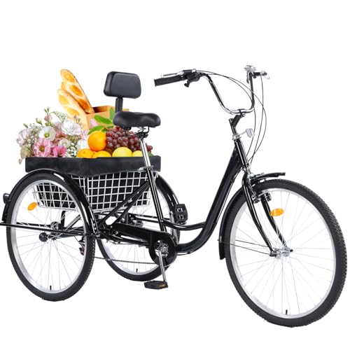 24/26-Inch 3 Wheel Cruiser Bike with Large Basket & Adjustable Seat C2317