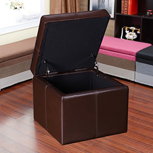 Reddish Brown Faux Leather Storage Ottoman Cube Bench U555