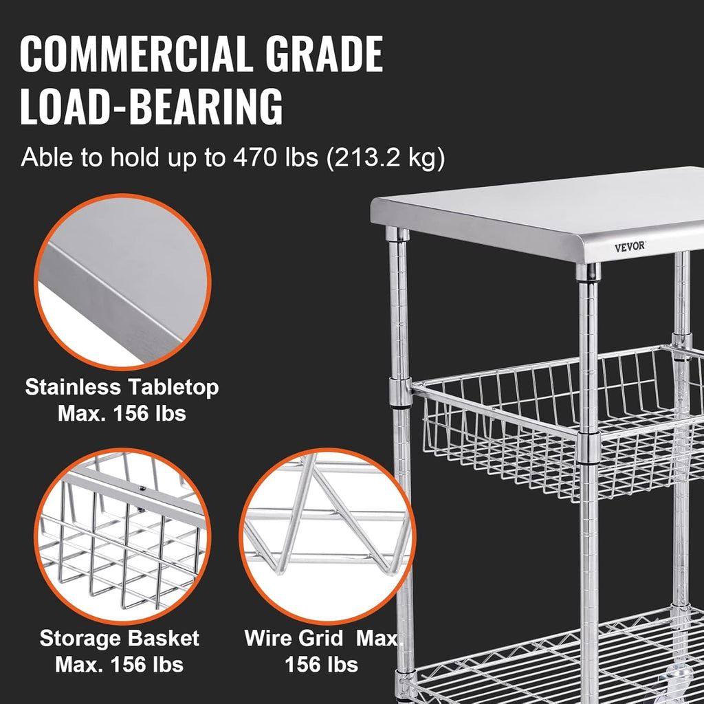 3 Tiers Wire Rolling Cart with Brake Wheels P4835