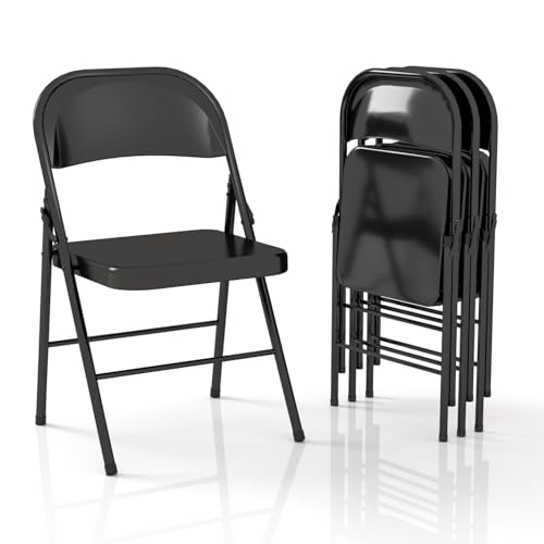 4 Pack Folding Chairs with Padded Cushion & Back (Black) P328