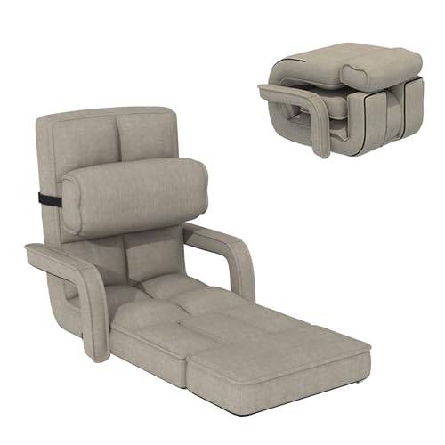 Padded Folding Floor Chair with 14-Level Adjustable Backrest (Dark Grey) A1503