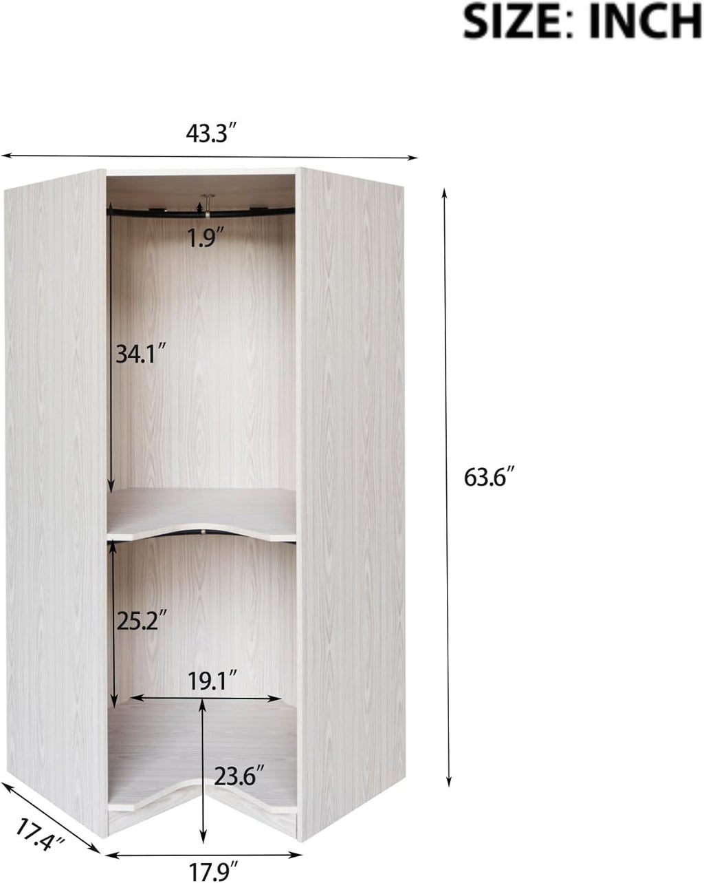 Natural Freestanding Wooden Corner Armoire Wardrobe Closet Cabinet with Hanging Rail U56343