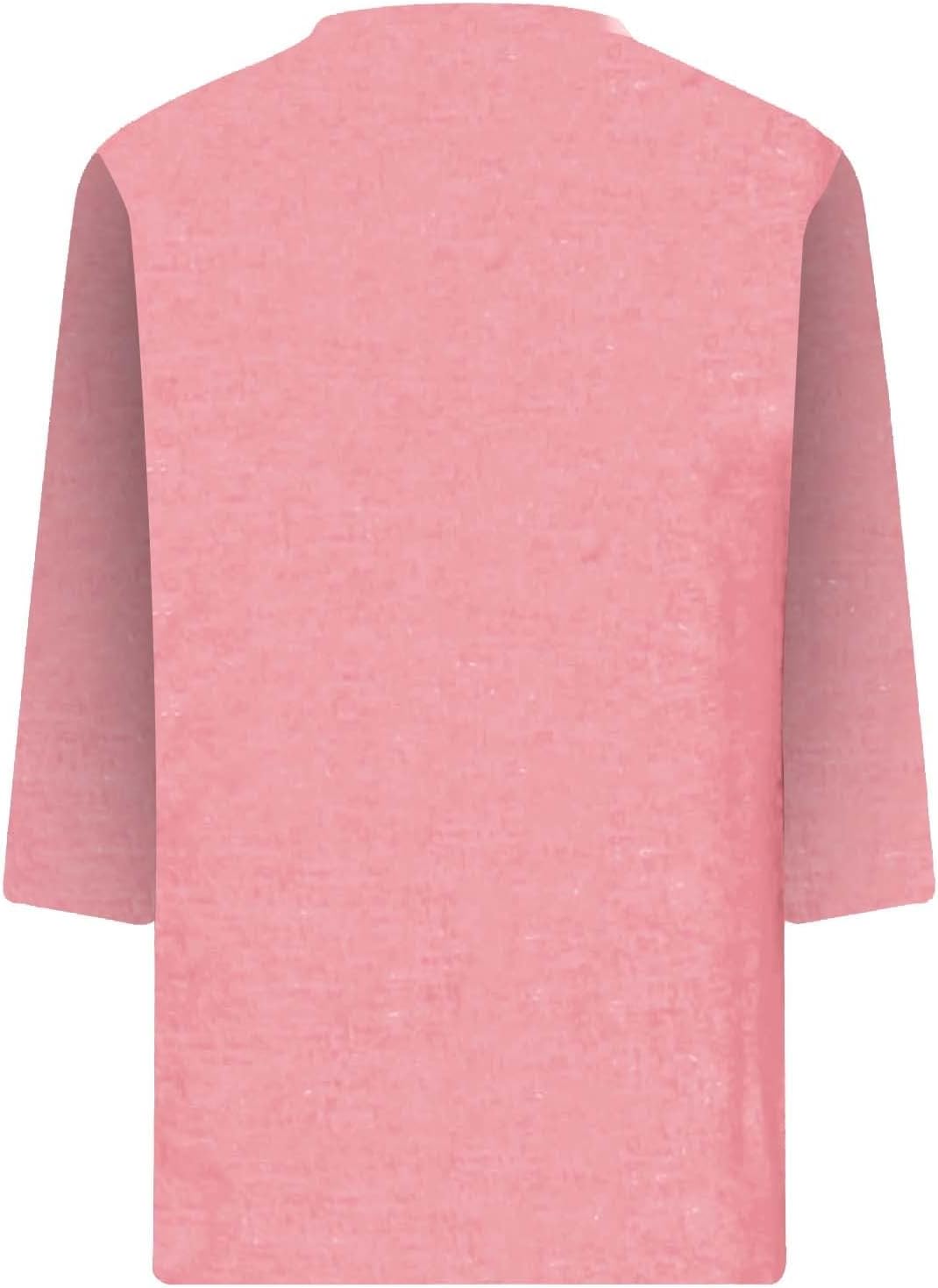 3/4 Sleeve V Neck Solid Loose Fit Blouses P650