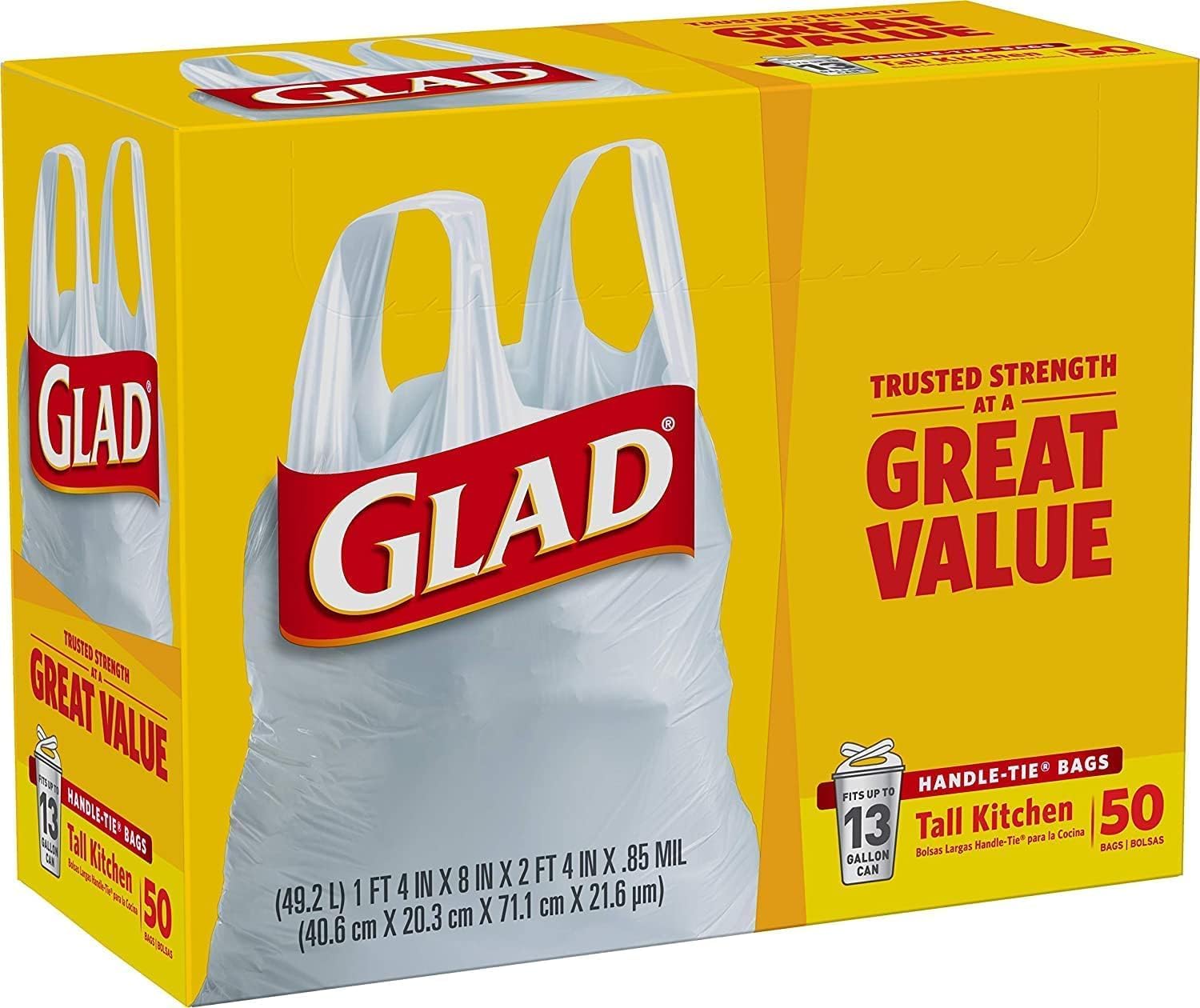 Tall Kitchen Trash Bags 13 Gallon White 50 Count Pack of 2 J53666