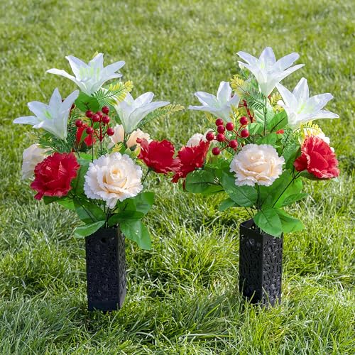 Red+White Lily Artificial Silk Rose and Lily Saddle A30385