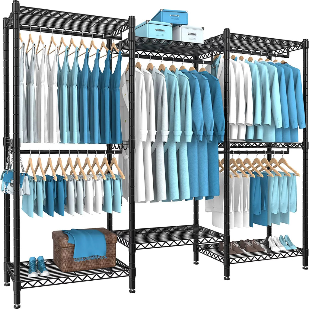 7 Tiers Black Metal Garment Rack with 5 Hanging Rods C7161