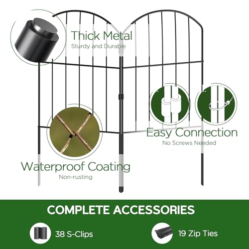 Black 10ft x 24in Rustproof Metal Garden Fence, 10 Pcs B4331