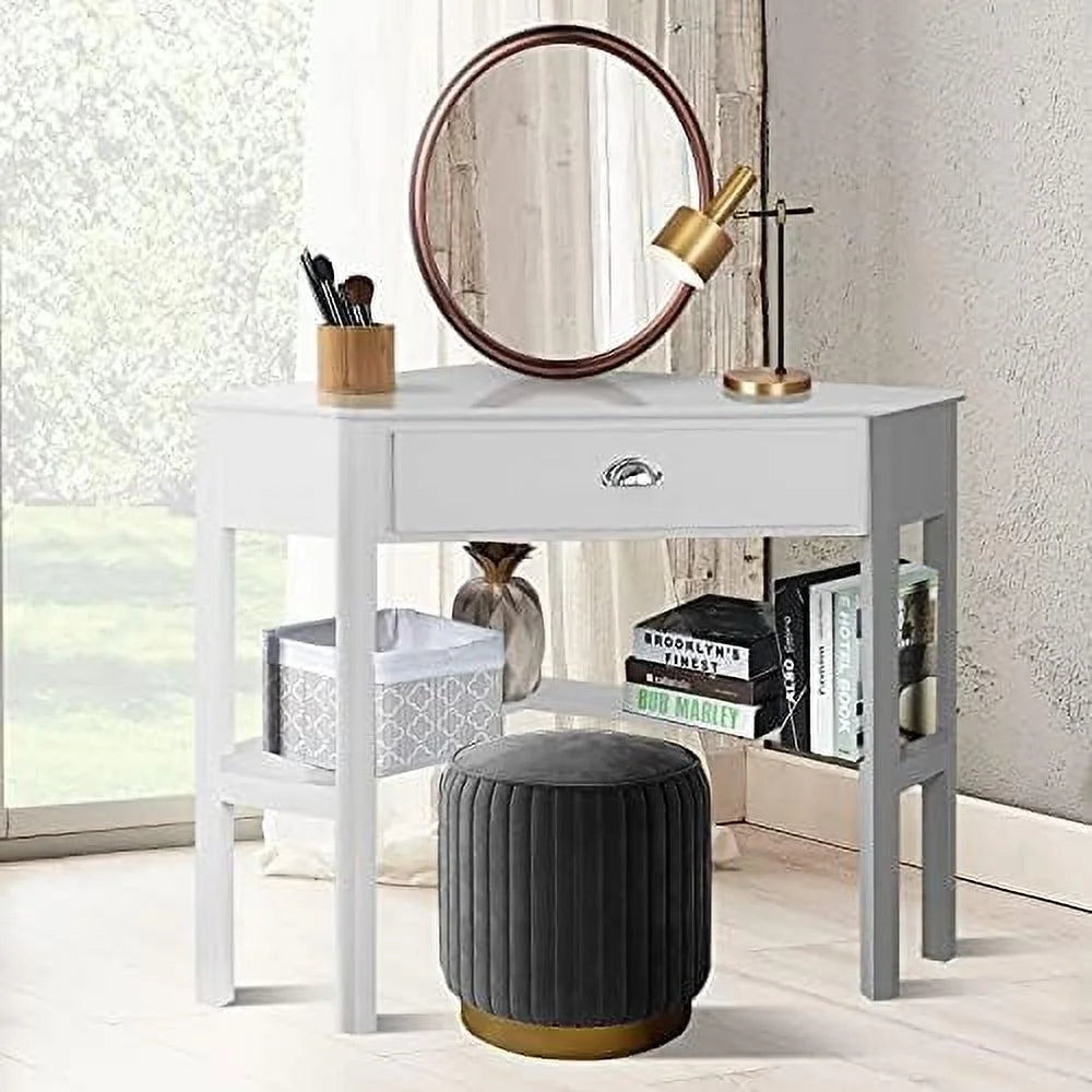 White Corner Desk with Drawer and Shelves A5612