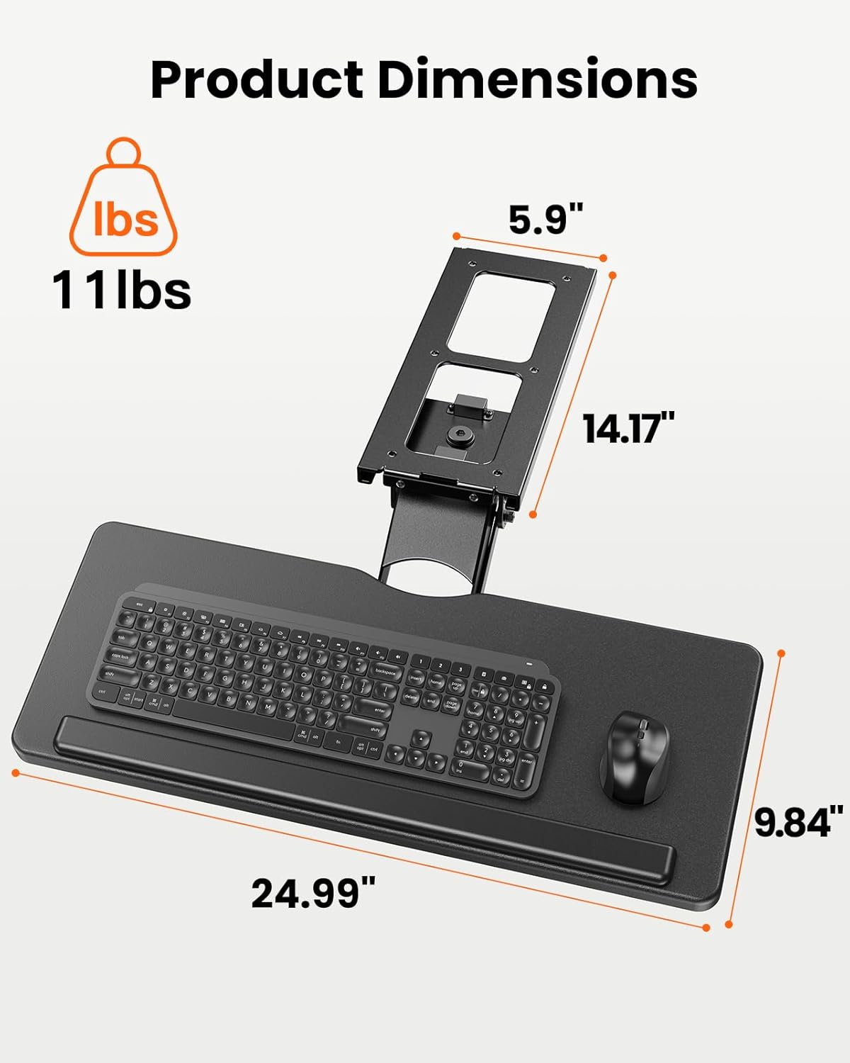 Black Sliding Keyboard & Mouse Tray, 24.99” W x 9.84” D G68778