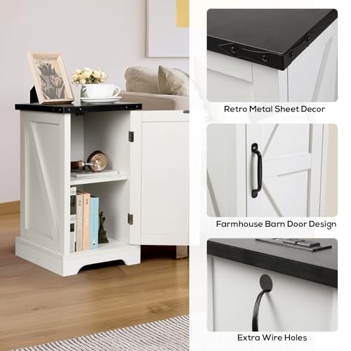 2PCS White Wood Nightstand with Charging Station I7624