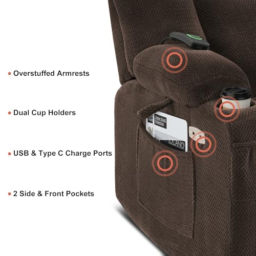 Brown Fabric Power Recliner Chair with Heat and Vibration Massage C34373