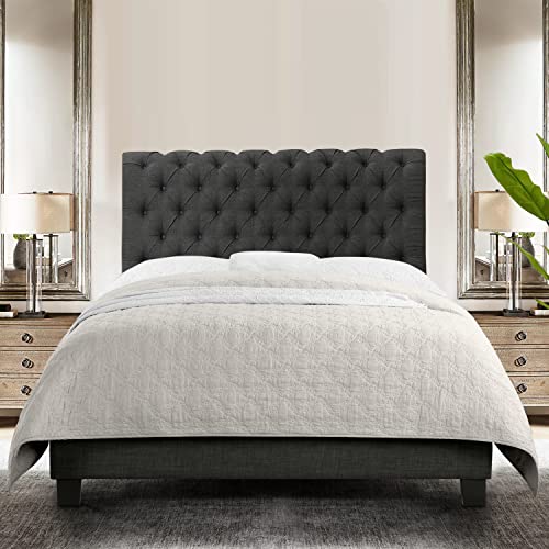 Natural Upholstered Bed Frame with Button Tufting Headboard, Twin V919