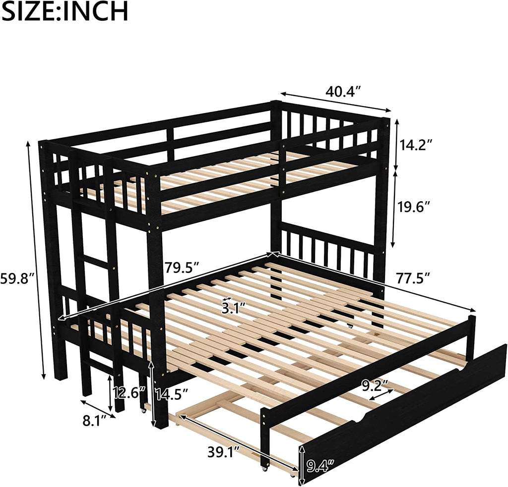 Over King Solid Wood Bunk Bed with Trundle (Espresso) Q942763