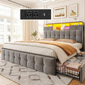 King Size Bed Frame with 4 Storage Drawers and LED Lights, Grey W31210