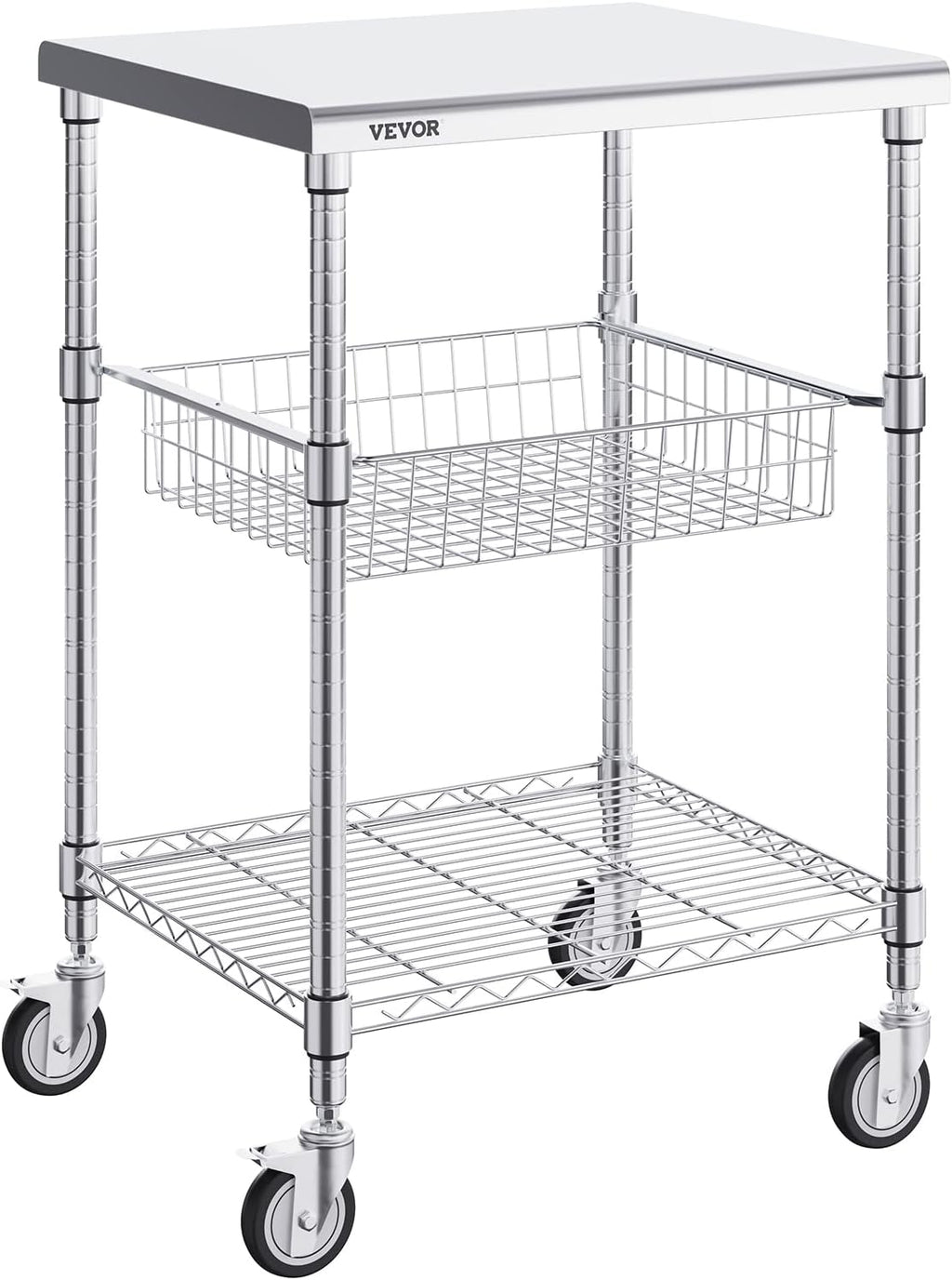 3 Tiers Wire Rolling Cart with Brake Wheels P4835