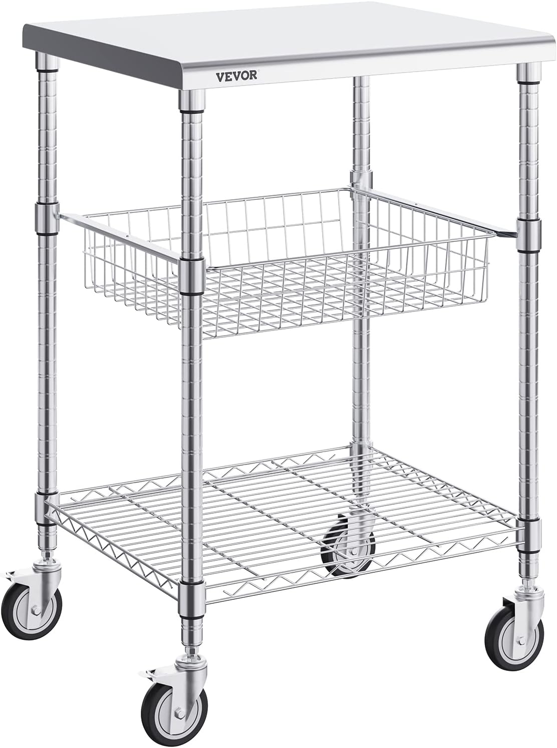 3 Tiers Wire Rolling Cart with Brake Wheels P4835