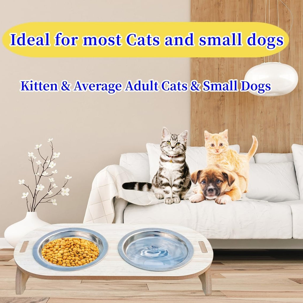 15° Tilted Raised Stainless Steel Cat Bowls with Wood Stand G593