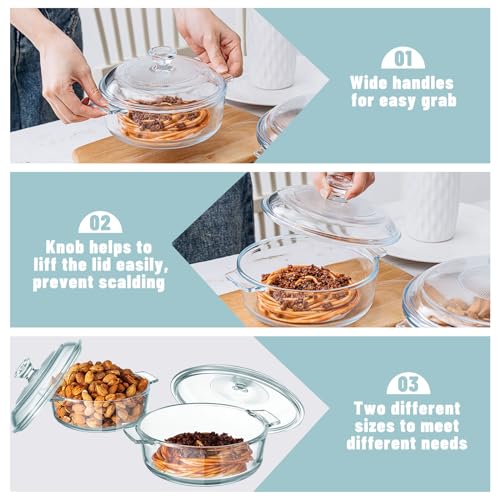 2 Pieces Glass Casserole Dish with Lid, Oven Safe (Square, 0.8L/ 1.5L) D532014