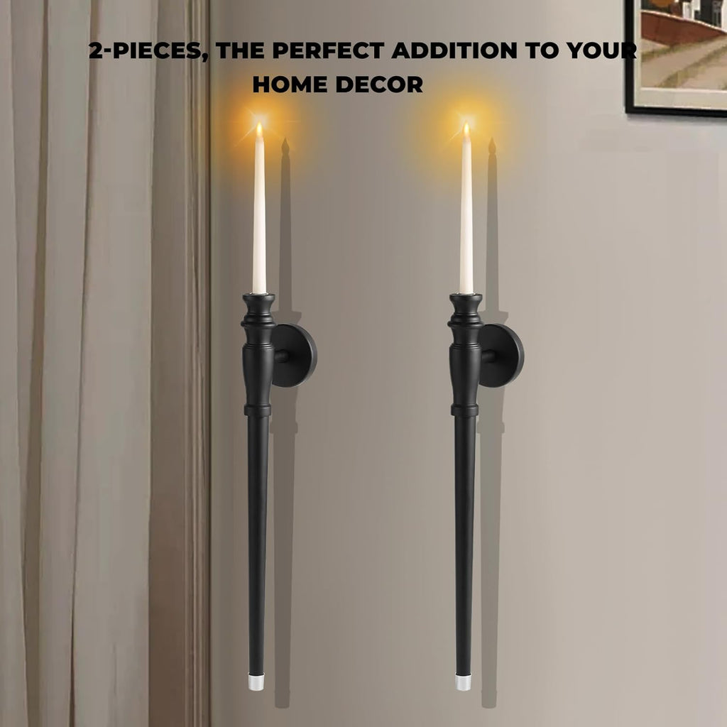 Set of 2 Black Wooden Wall Candle Sconces W5303