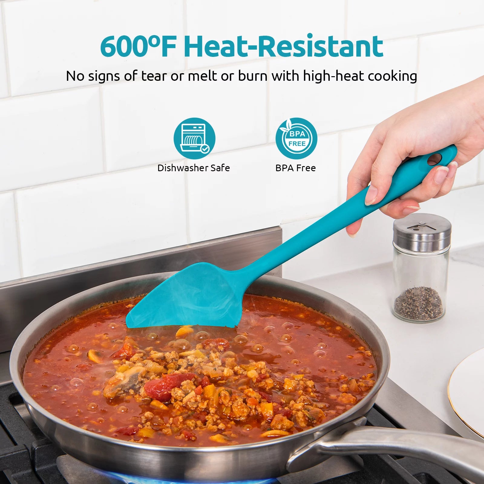600°F High Heat Resistant Silicone Spoon Spatula Set of 3 N70408