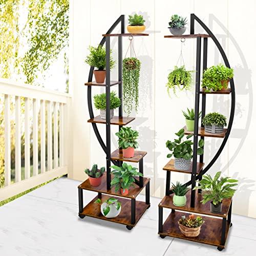 2 pcs 6 Tier Tall Metal Plant Stands with Hanging Loop U81565