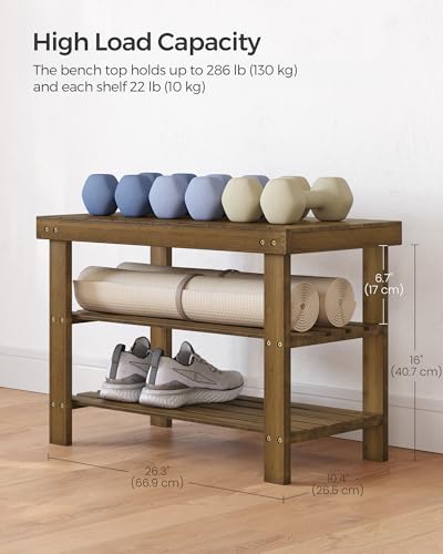 3-Tier Bamboo Shoe Storage Bench, Ink Black Q948387