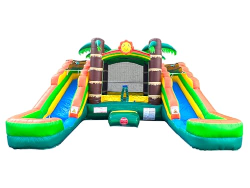 Tropical Inflatable Bounce House with Double Water Slides, 16.5 x 15 x 11 Foot S8338
