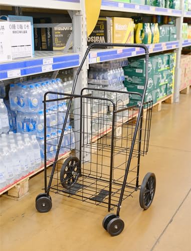 Silver Jumbo Folding Shopping Cart with Double Basket and 360-Degree Wheels X199