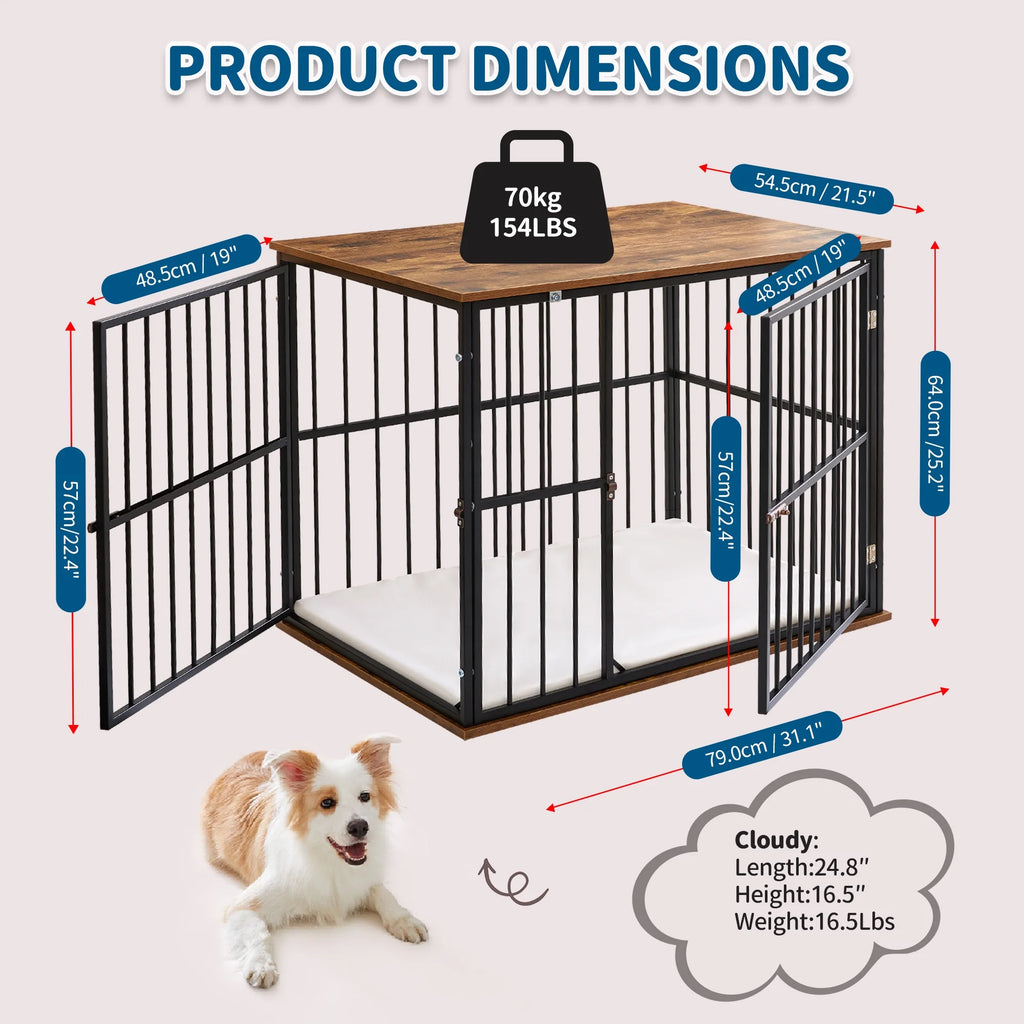 Medium Wooden Dog Crate Furniture with Washable Cushion U3908