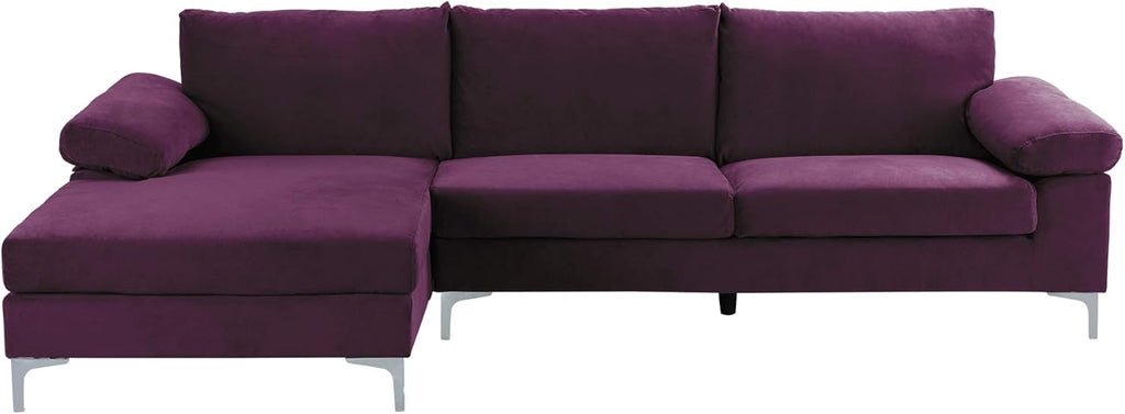Purple Velvet L-Shape Sectional Sofa J754