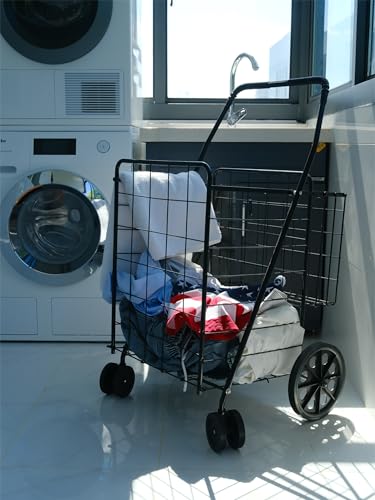 Silver Jumbo Folding Shopping Cart with Double Basket and 360-Degree Wheels X199