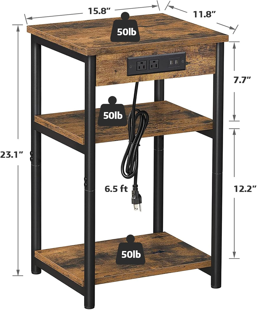 3-Tier End Table with Charging Station and USB Ports G4072