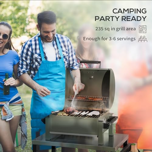 Charcoal BBQ Grill with 235 sq.in. Cooking Area, Tabletop Outdoor Barbecue with Ash Catcher and Built-in Thermometer, Black Q76761