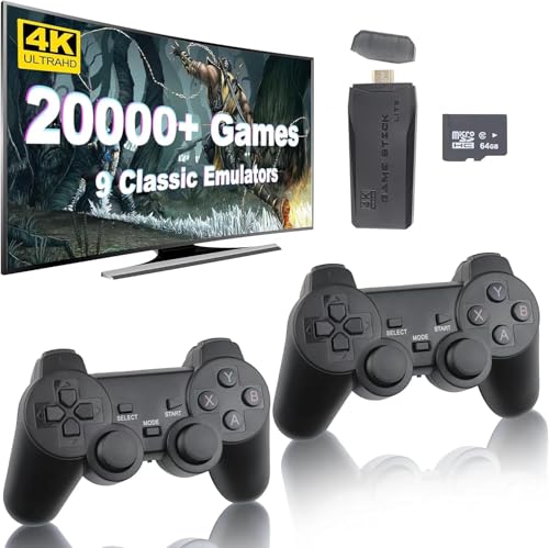 Wireless Retro Game Console with 20,000+ Games, 4K HDMI Output, Dual 2.4G Wireless Controllers, 64GB Memory Card J5894